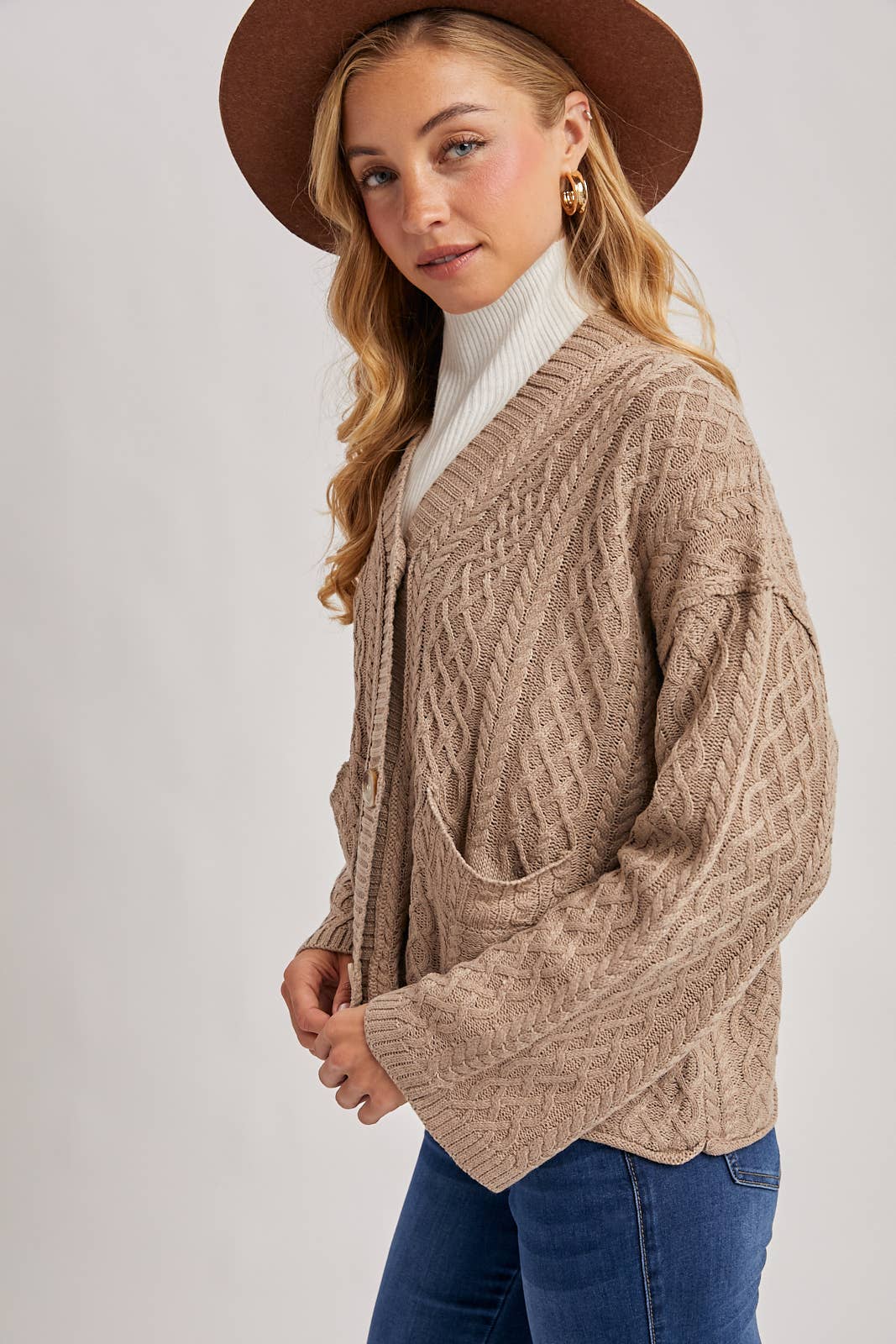Latte Cable Knit Cardigan