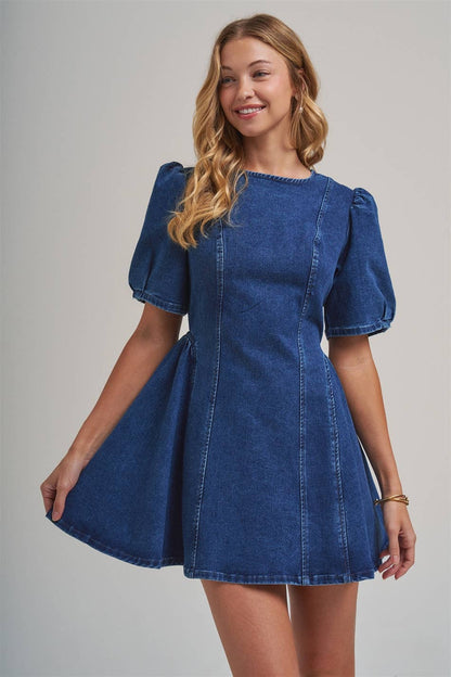Puff Sleeve Denim Dress