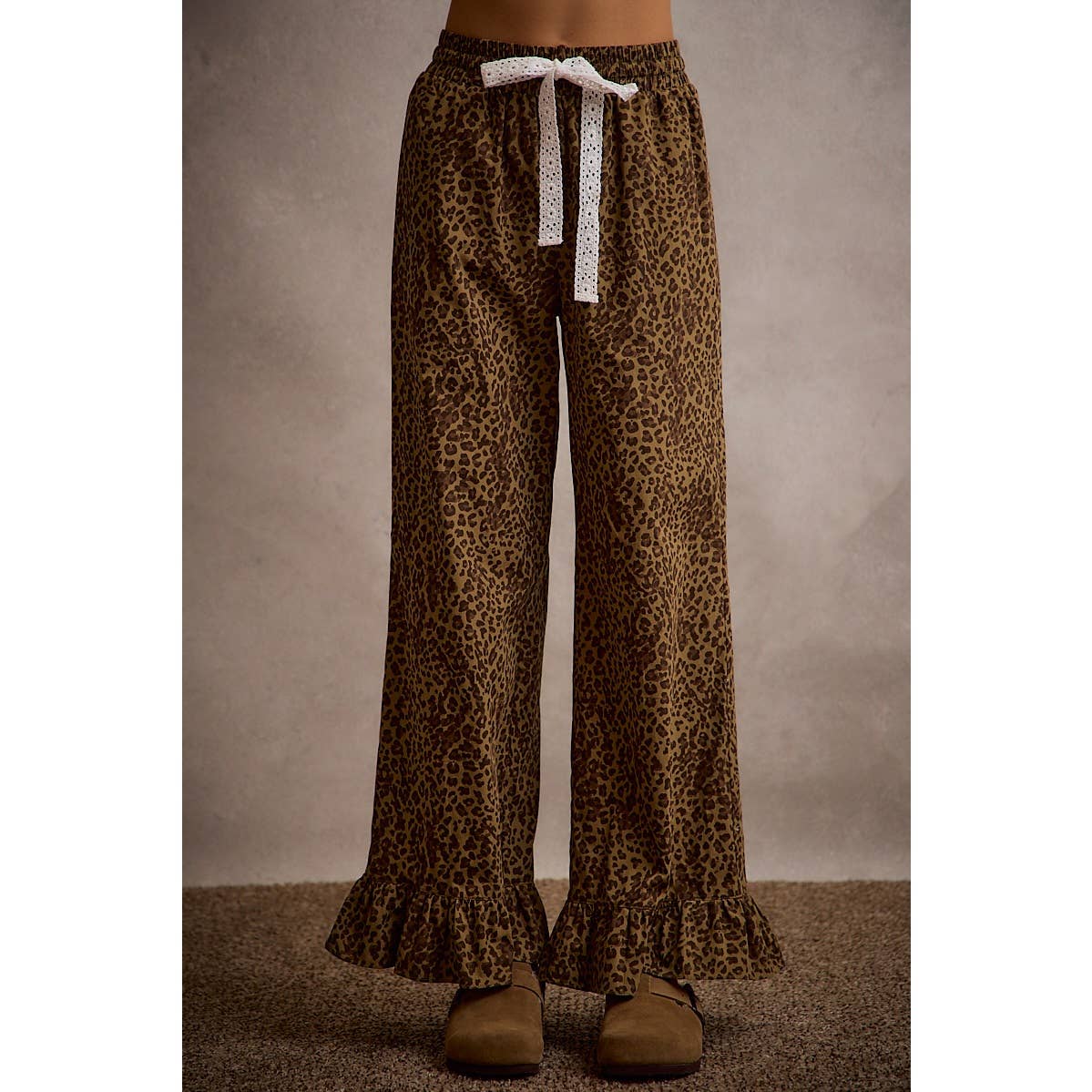 Lacey Leopard Ruffle Hem Pants