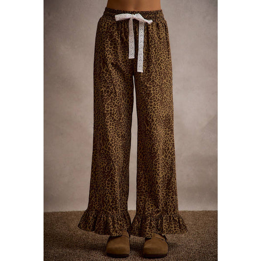 Lacey Leopard Ruffle Hem Pants