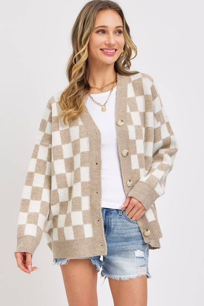 Everyday Cardigan | Beige Checkered