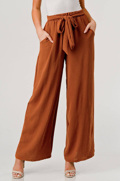 Belted Flowy Pants : Cognac