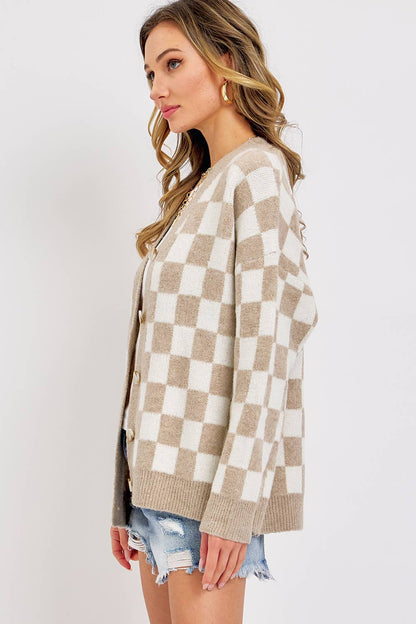 Everyday Cardigan | Beige Checkered