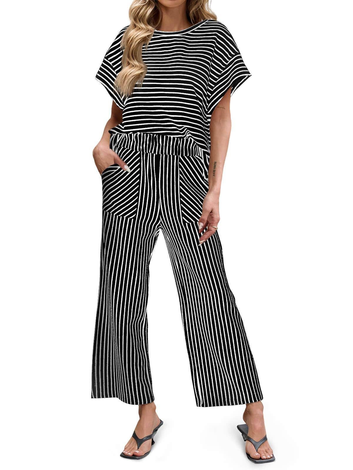 Striped Wide Leg Lounge Set
