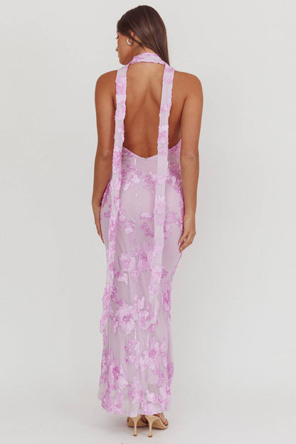 Turning Heads In Lilac Floral Appliqué Dress