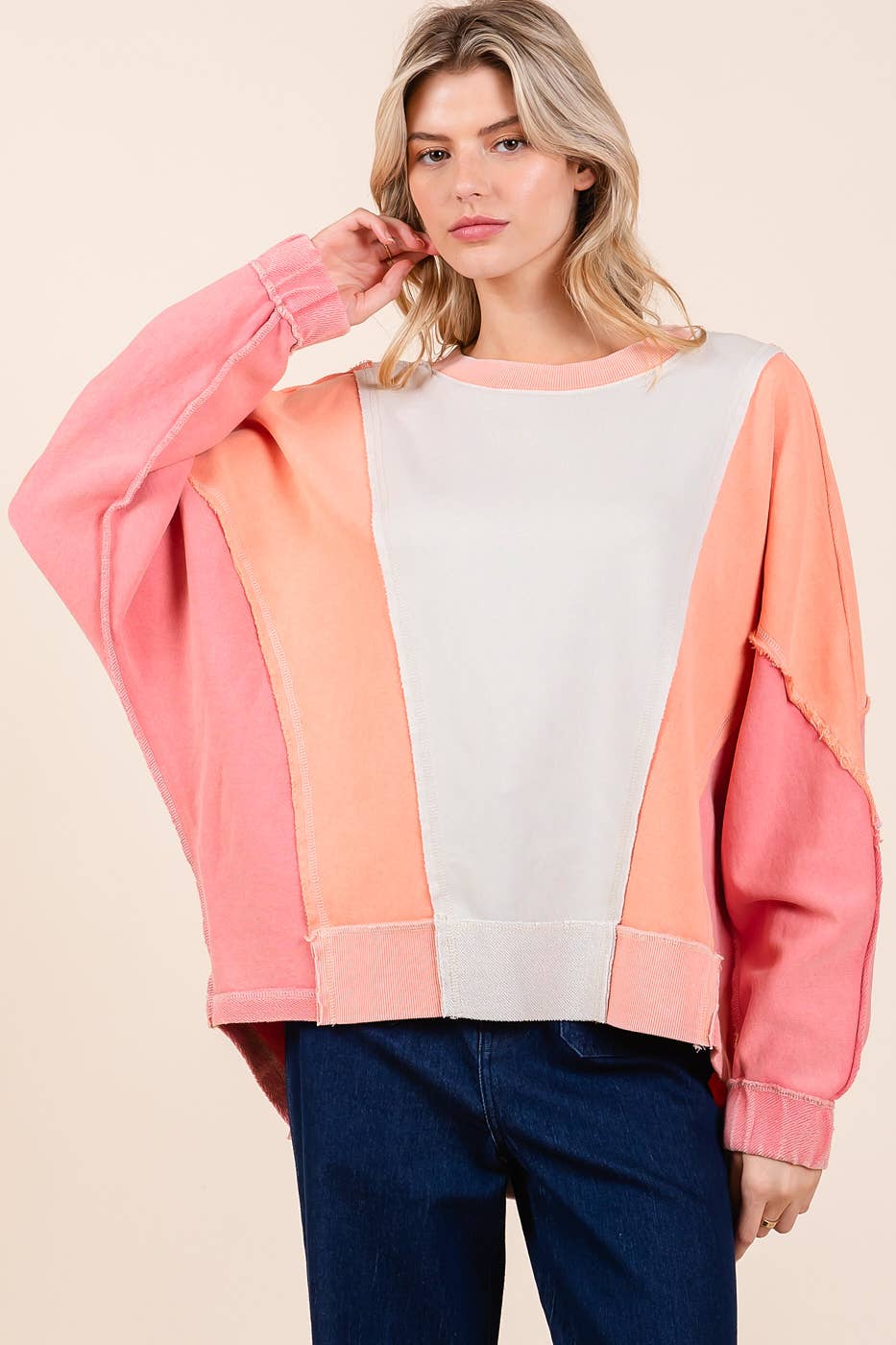 Peachy Color Block Sweatshirt