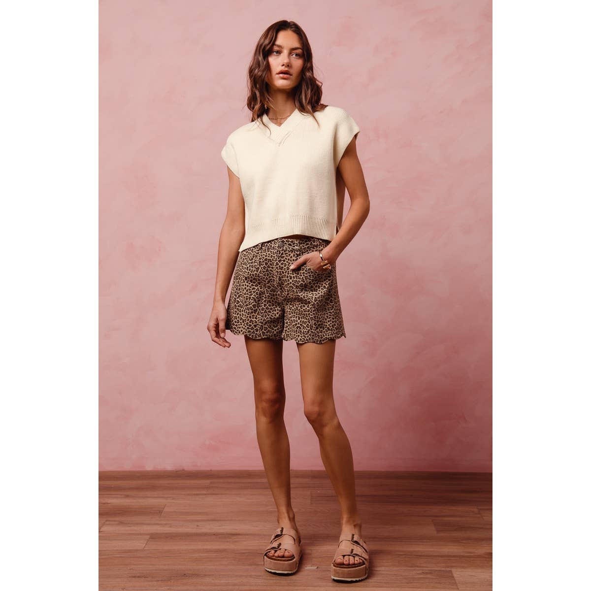 Scalloped Leopard Shorts