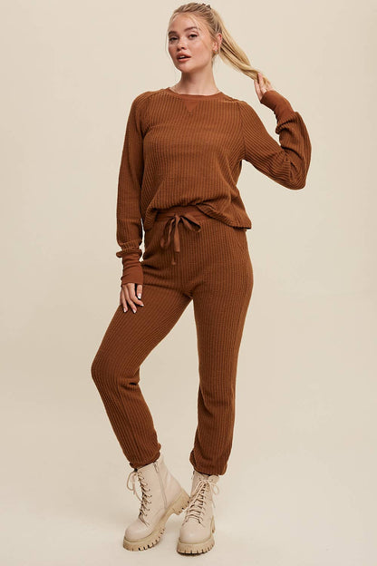 Coffee Time Waffle Knit Lounge Pant Set
