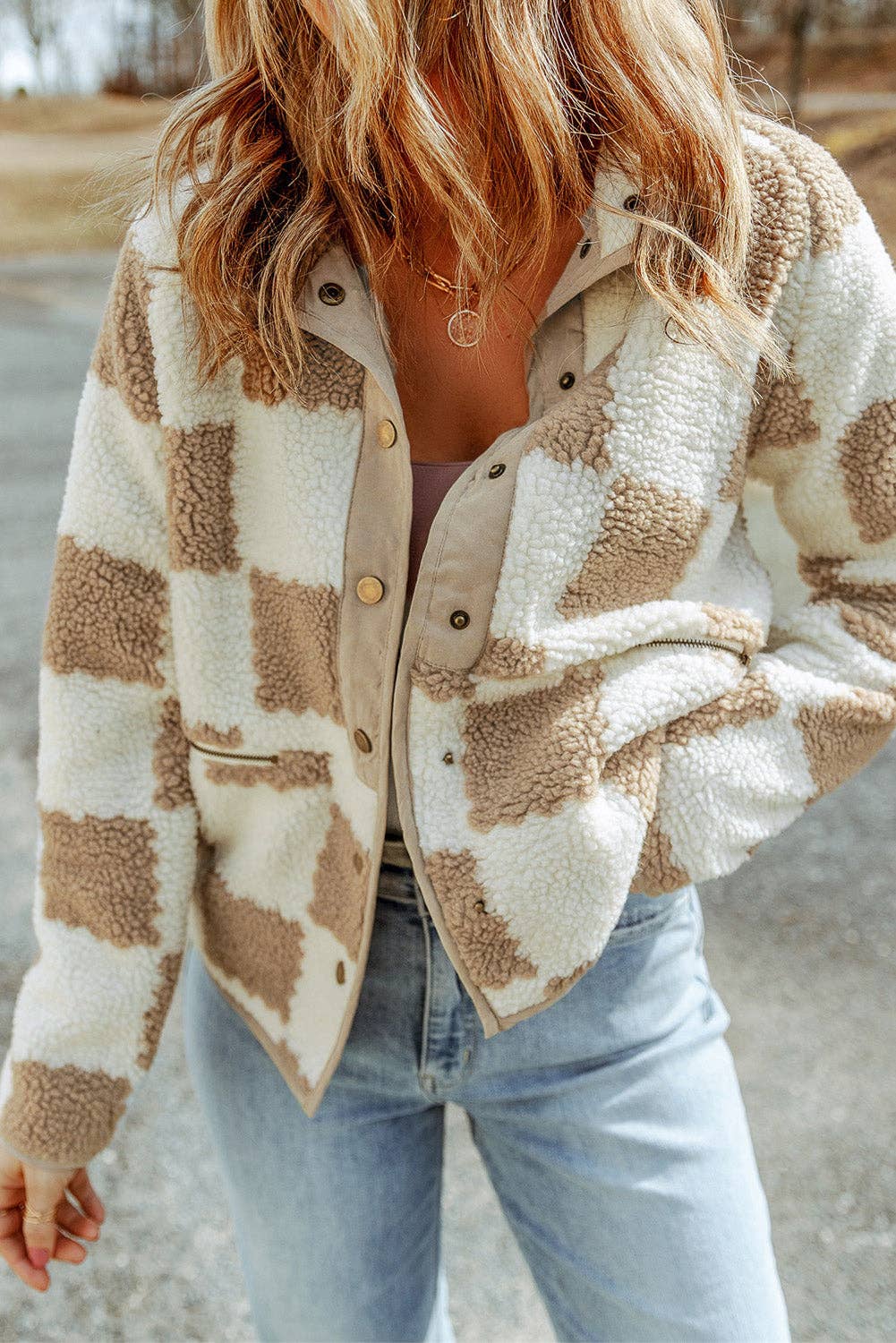 Sherpa Jacket: Checkered Brown