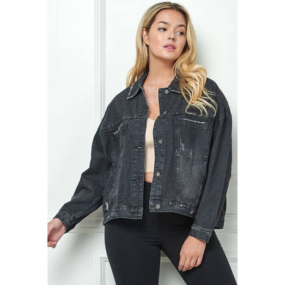 Pleated Denim Jacket - Med Denim PLUS