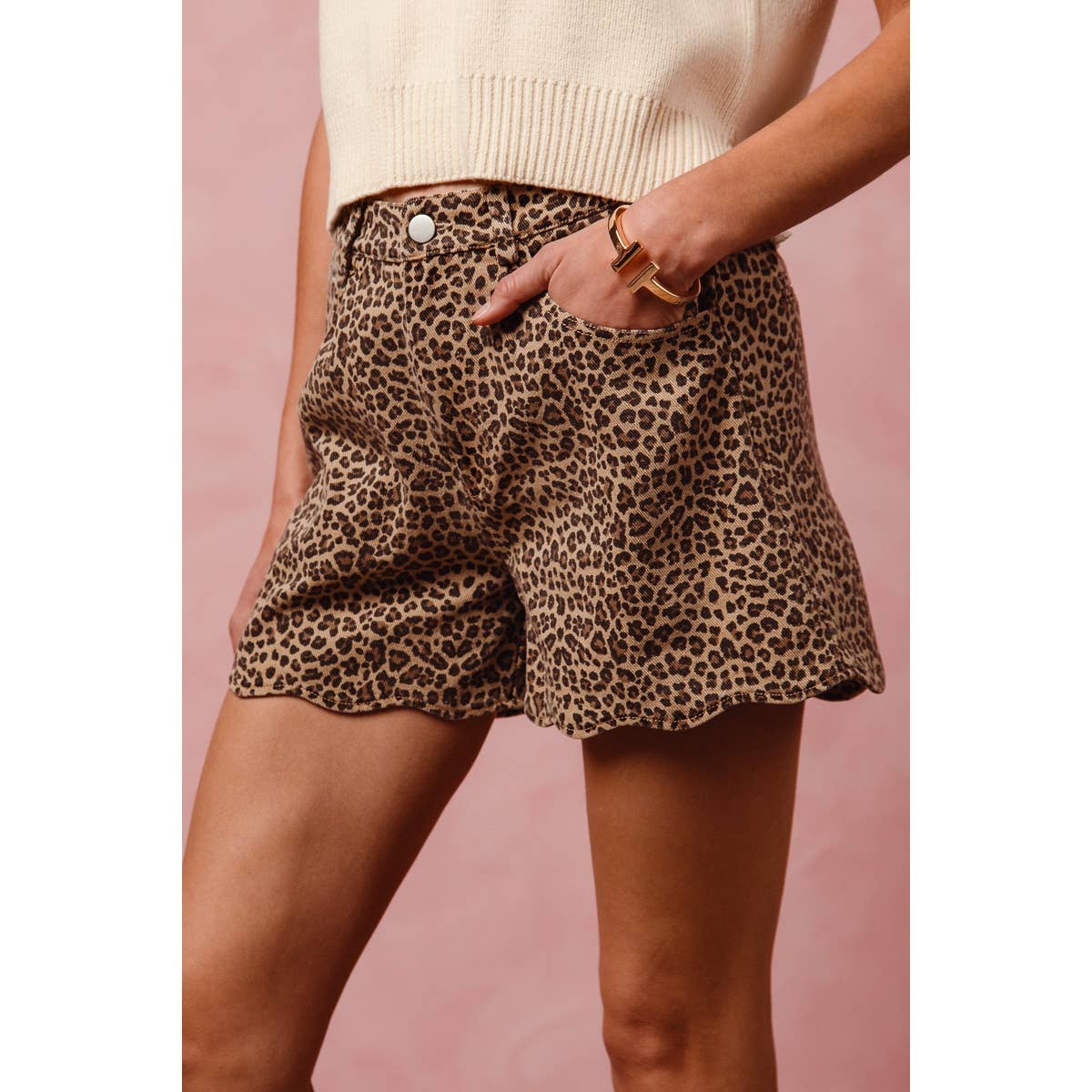 Scalloped Leopard Shorts