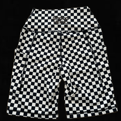 Black Checkered Biker Shorts