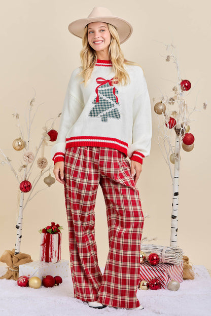 Festive Holiday Sweater With Christmas Tree Patchwork