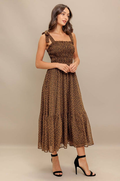 Autumn Smocked Gingham Midi Dress